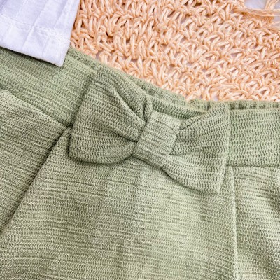 Conj. Colete com Botões, Blusa Manga Longa e Short Saia com Laço - Verde Oliva 